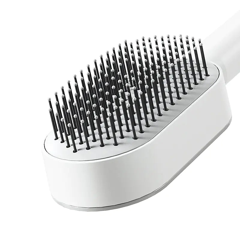 Self-Cleaning Anti-Static Hair Brush for tangles in White