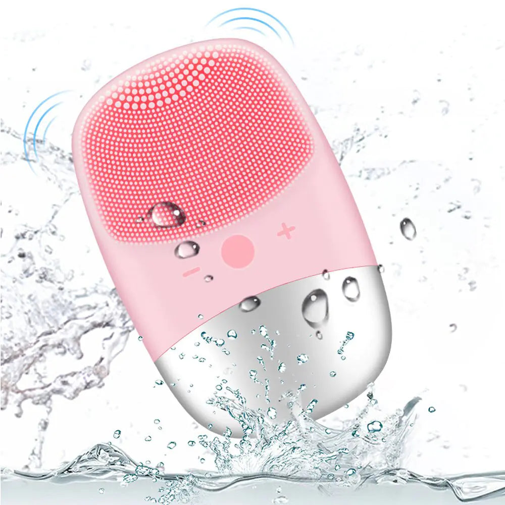 Sonic Facial Cleansing Brush for glowing skin in pink