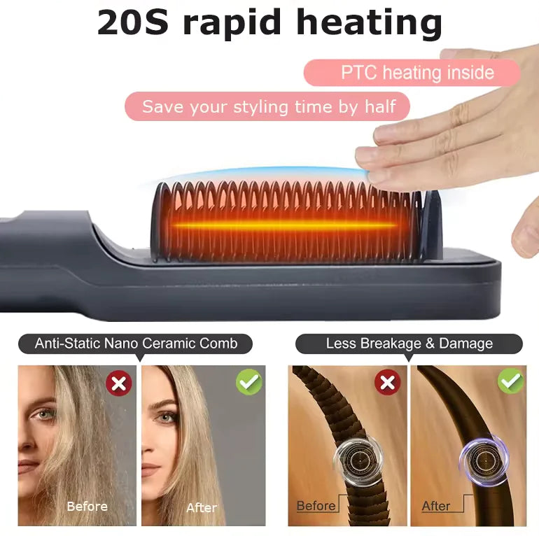 Electric Hair Straightener Brush with anti-scald feature