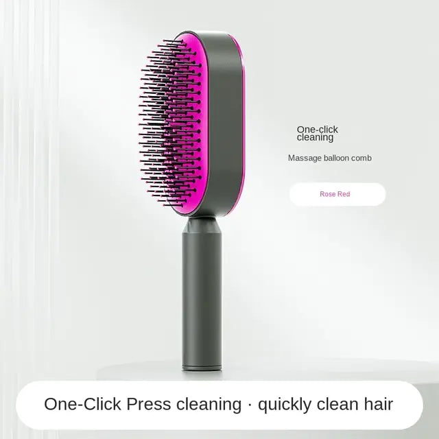 Self-Cleaning Anti-Static Hair Brush for tangles in Pink