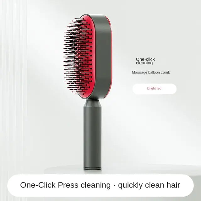 Self-Cleaning Anti-Static Hair Brush for tangles in Red