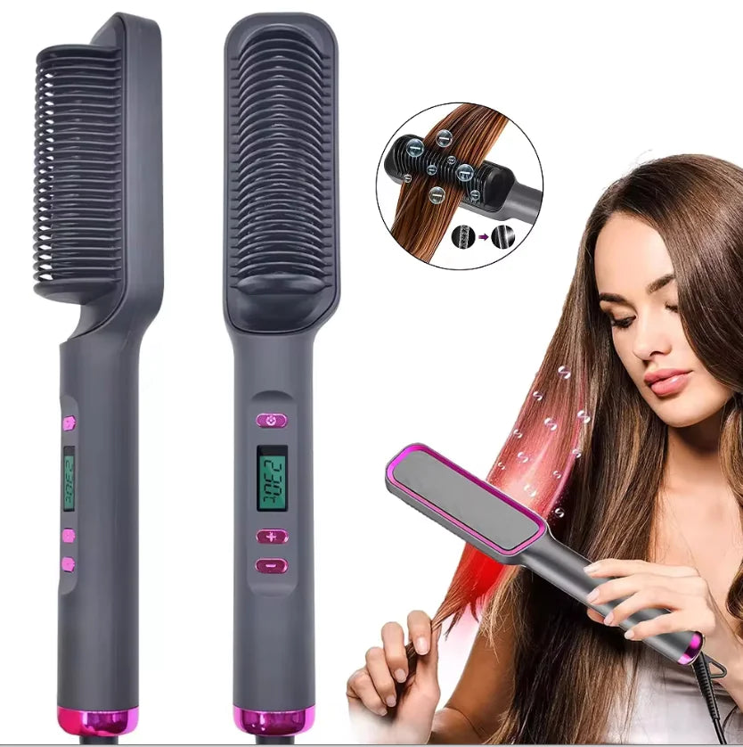 Electric Hair Straightener Brush with anti-scald feature