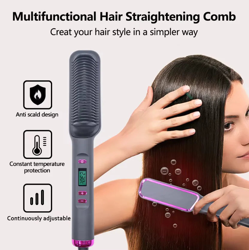 Electric Hair Straightener Brush with anti-scald feature