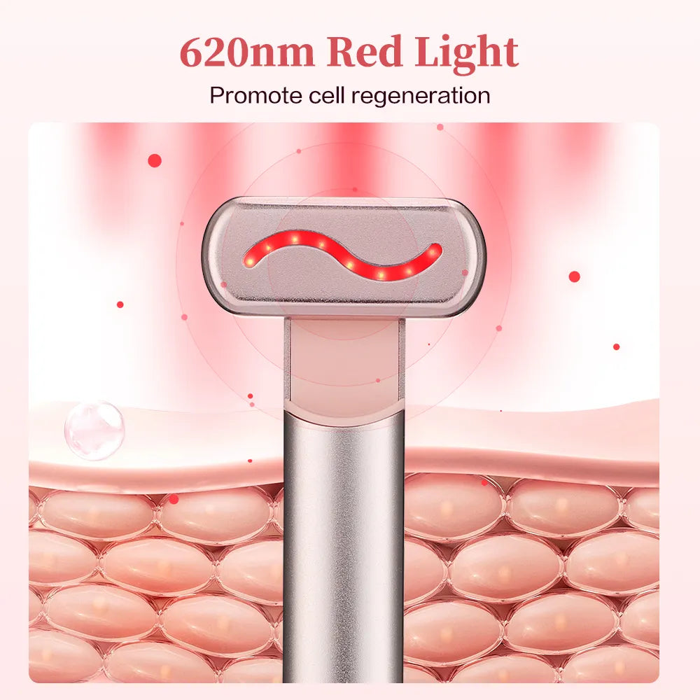 Eye massager with 660nm red light to promote cell regeneration and smooth fine lines.