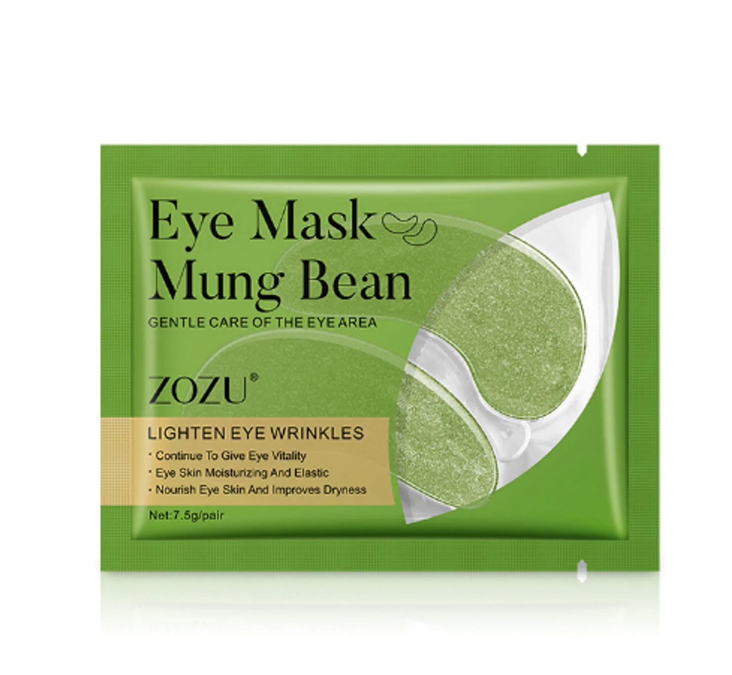 Single green Baeskin Crystal Collagen Eye Mask infused with collagen and hydrating ingredients for brighter smoother skin. 