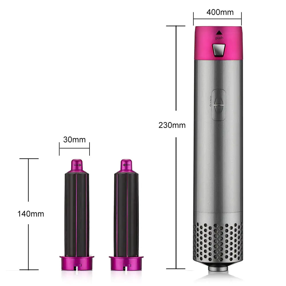 Hair dryer brush dimensions showing 230mm handle and 140mm attachment for easy styling.