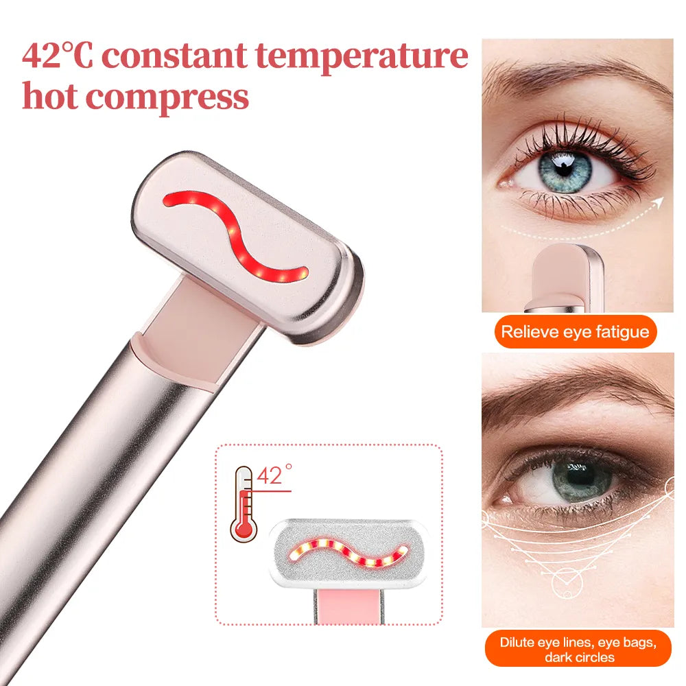 Heated eye massager with 42-degree hot compress to relieve eye fatigue, eye bags, and dark circles.