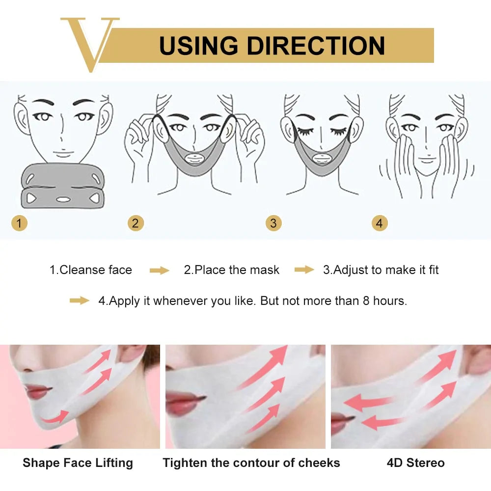 Step-by-step usage instructions for the V-line face lifting and slimming mask.