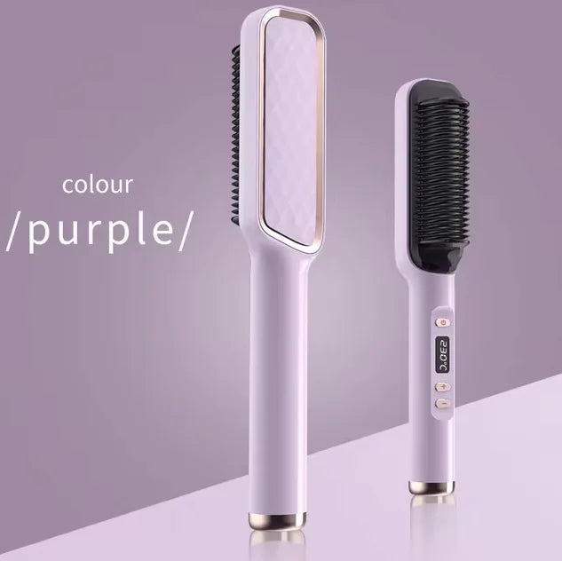 Electric Hair Straightener Brush with anti-scald feature in Purple