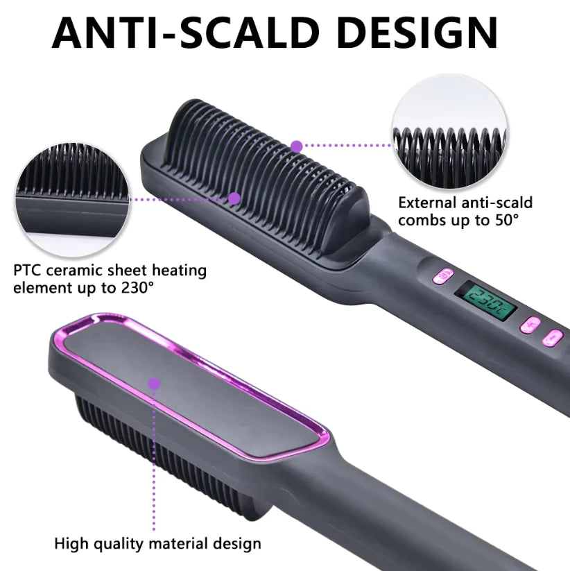 Electric Hair Straightener Brush with anti-scald feature