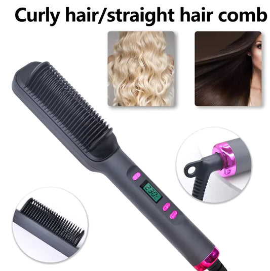 Electric Hair Straightener Brush with anti-scald feature