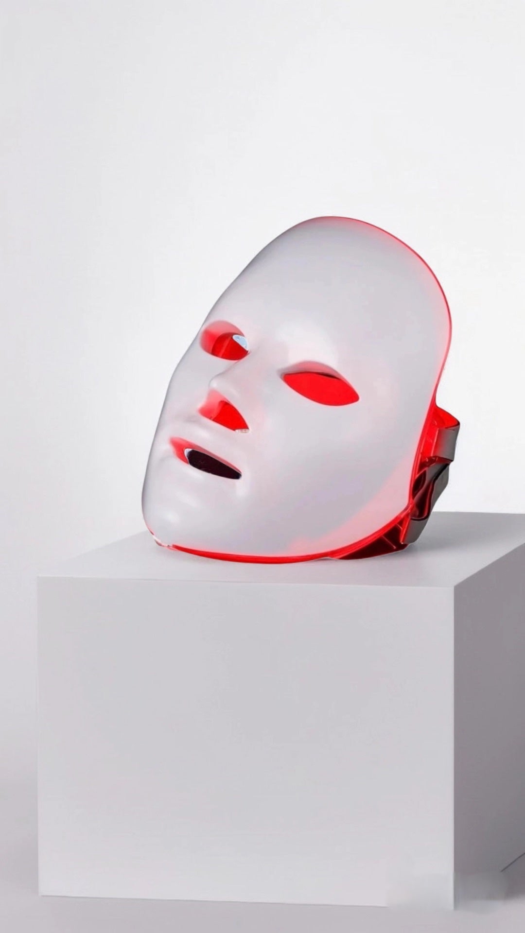 LED face mask with red light activated for collagen boosting and wrinkle reduction. 