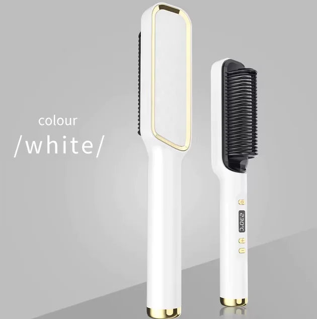 Electric Hair Straightener Brush with anti-scald feature in White