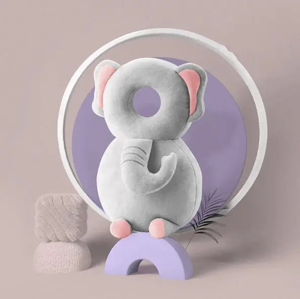 Toddler safety cushion backpack with a playful grey elephant design 