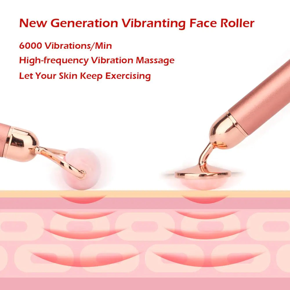 Electric face roller and circular head massager with 6000 vibrations per minute for skin tightening.